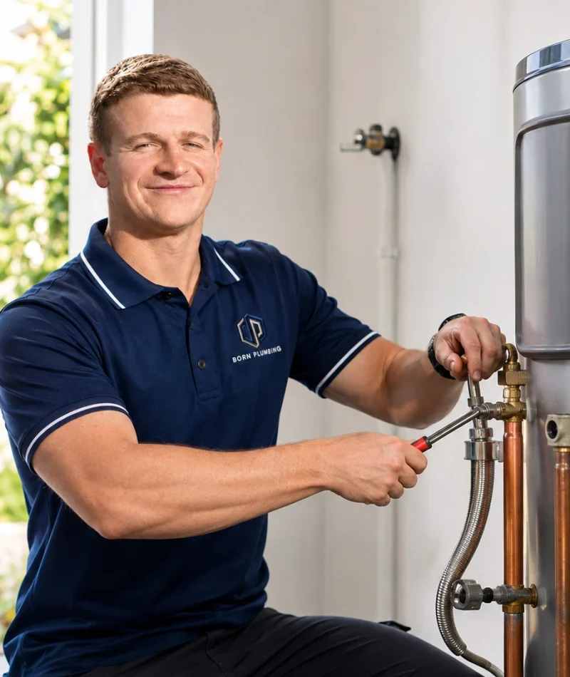 Ethan installing a new hot water system in Canberra.